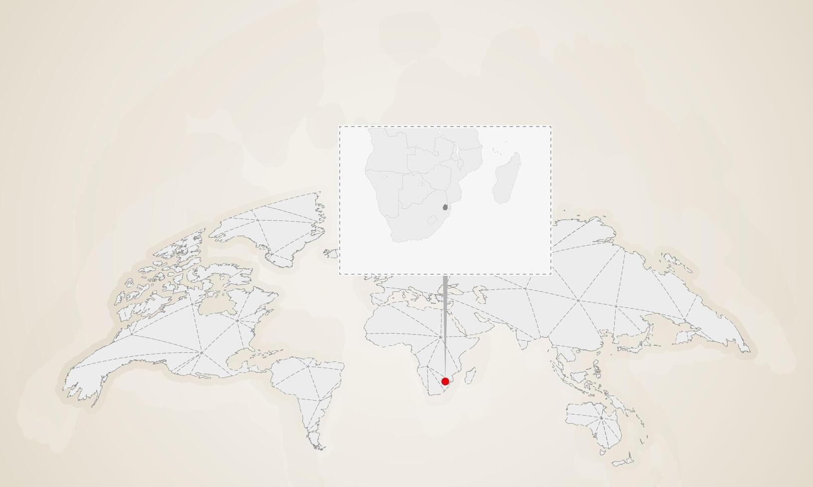 Map of Swaziland with neighbor countries pinned on world map. vector