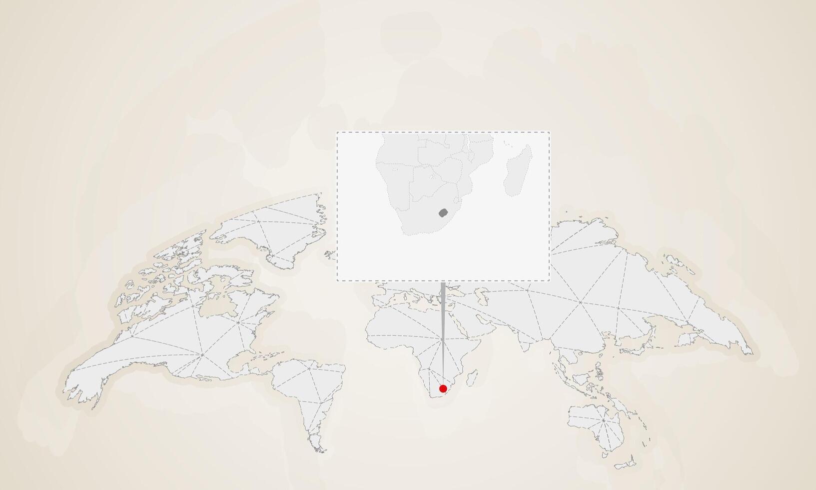 Map of Lesotho with neighbor countries pinned on world map. vector