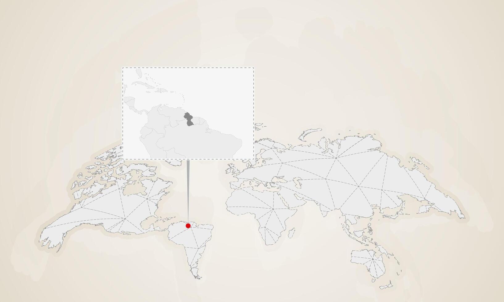 Map of Guyana with neighbor countries pinned on world map. vector