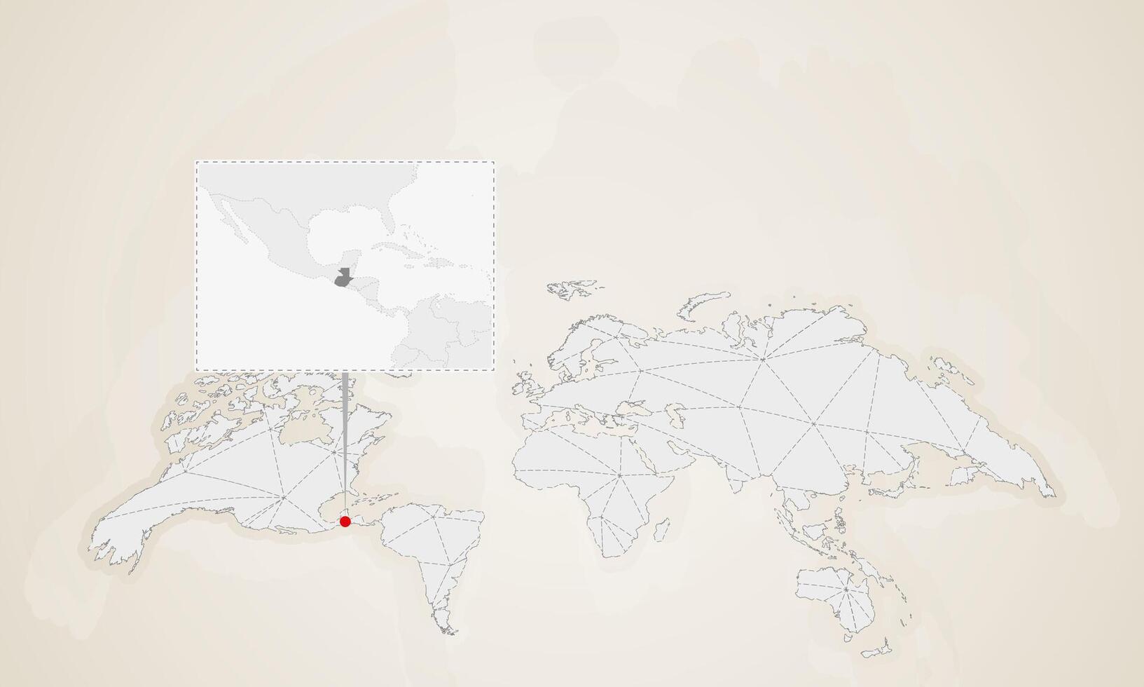 Map of Guatemala with neighbor countries pinned on world map. vector