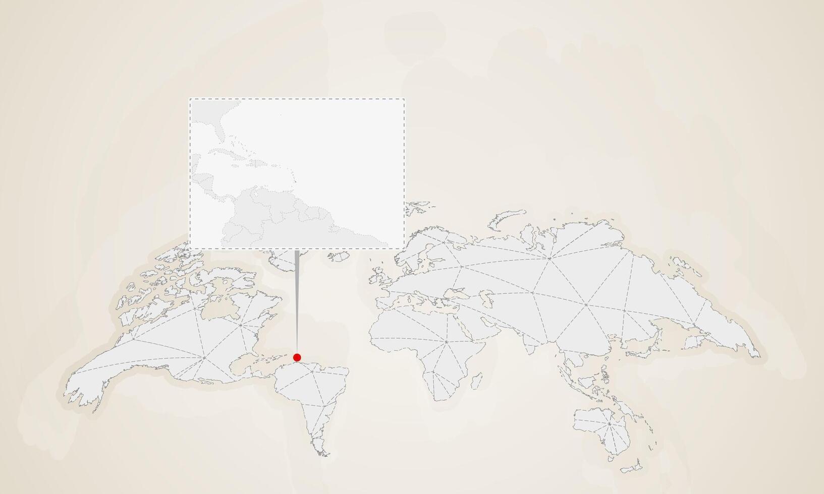 Map of Barbados with neighbor countries pinned on world map. vector