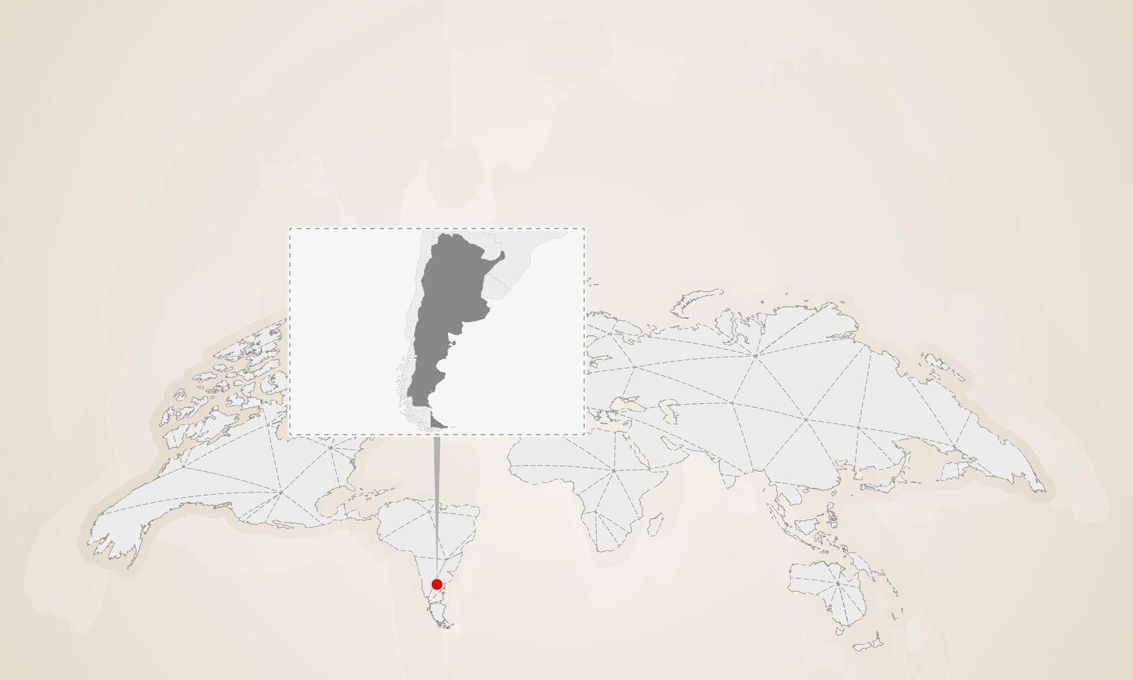Map of Argentina with neighbor countries pinned on world map. vector