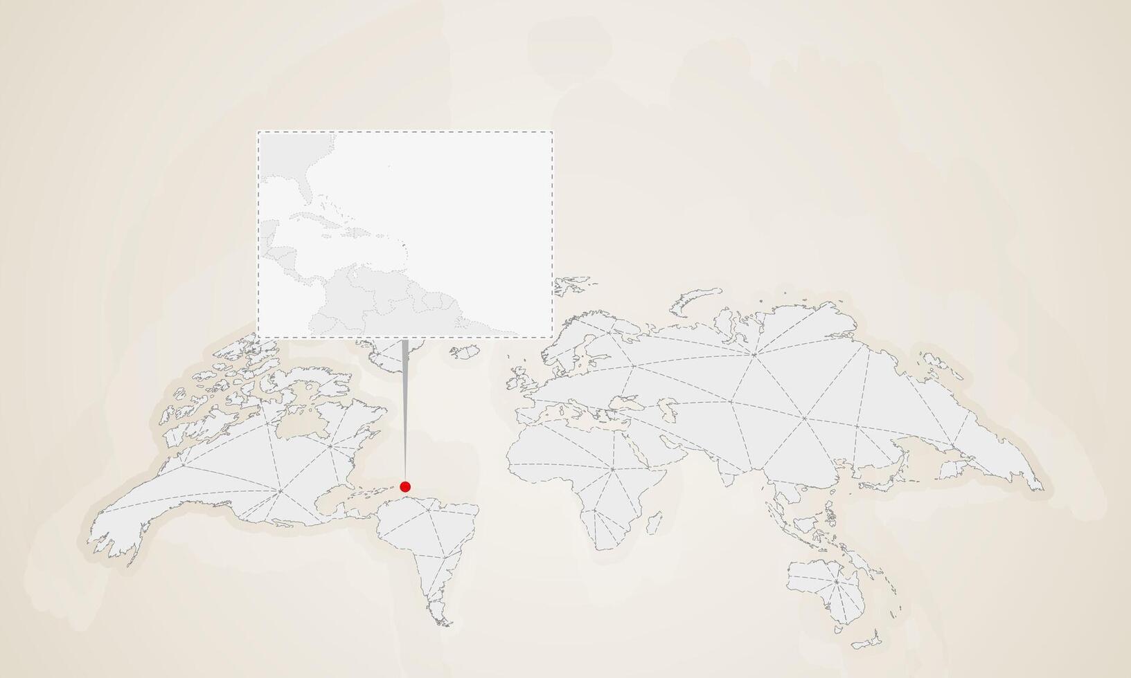 Map of Antigua and Barbuda with neighbor countries pinned on world map. vector