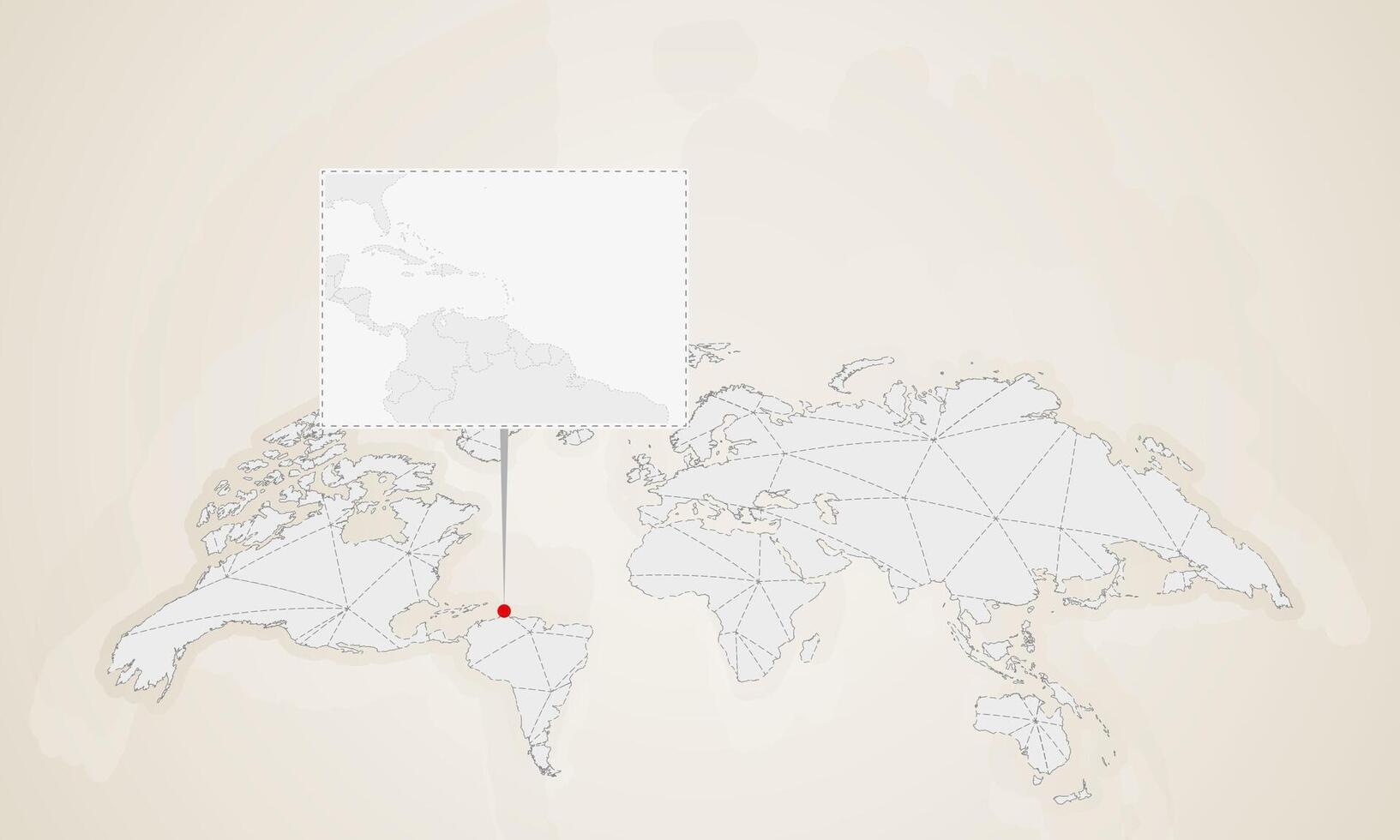 Map of Grenada with neighbor countries pinned on world map. vector
