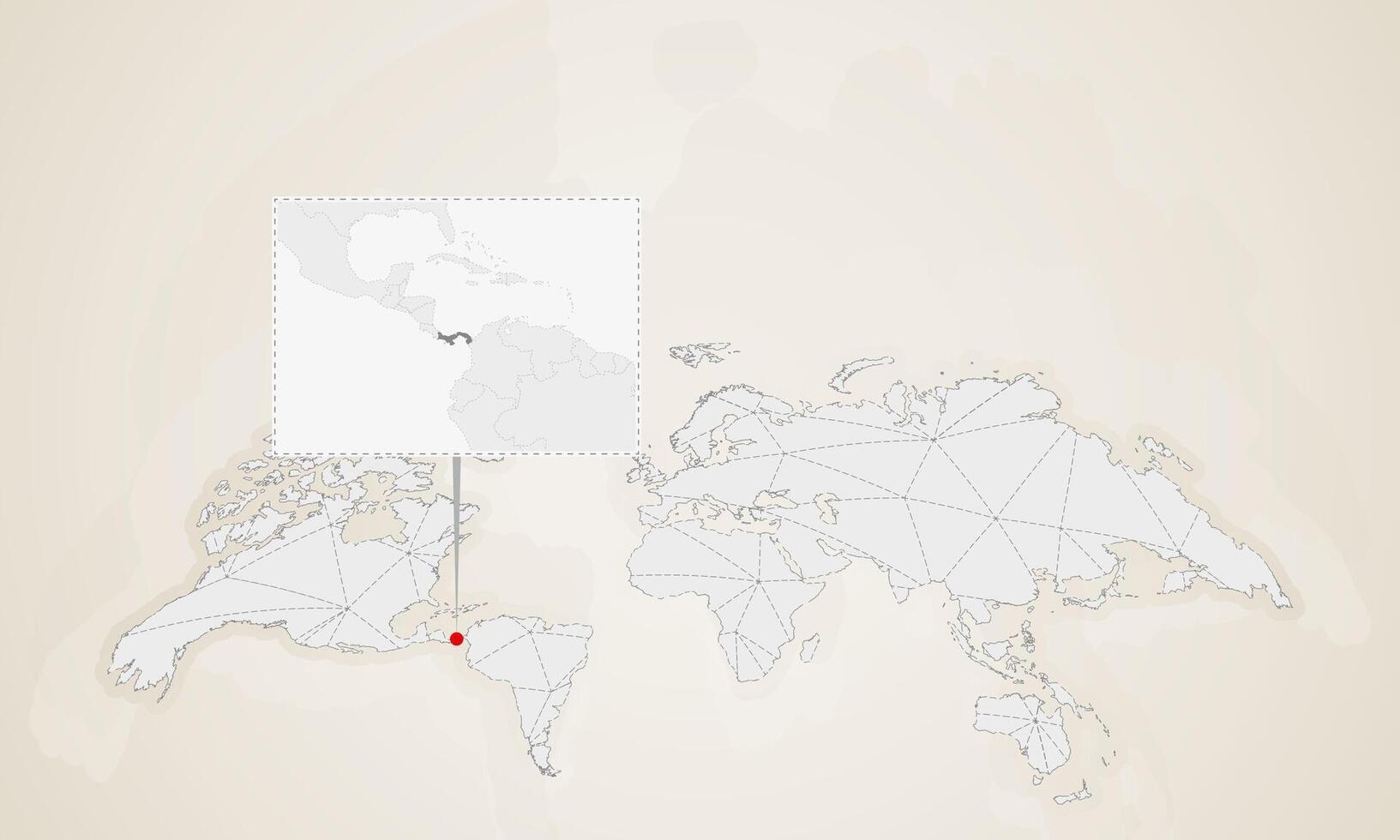 Map of Panama with neighbor countries pinned on world map. vector