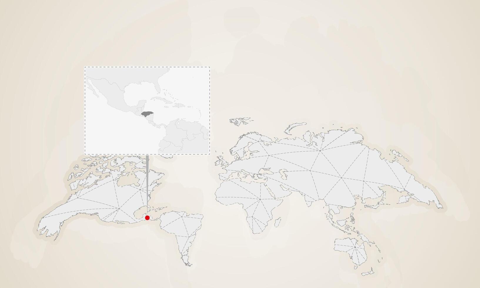 Map of Honduras with neighbor countries pinned on world map. vector