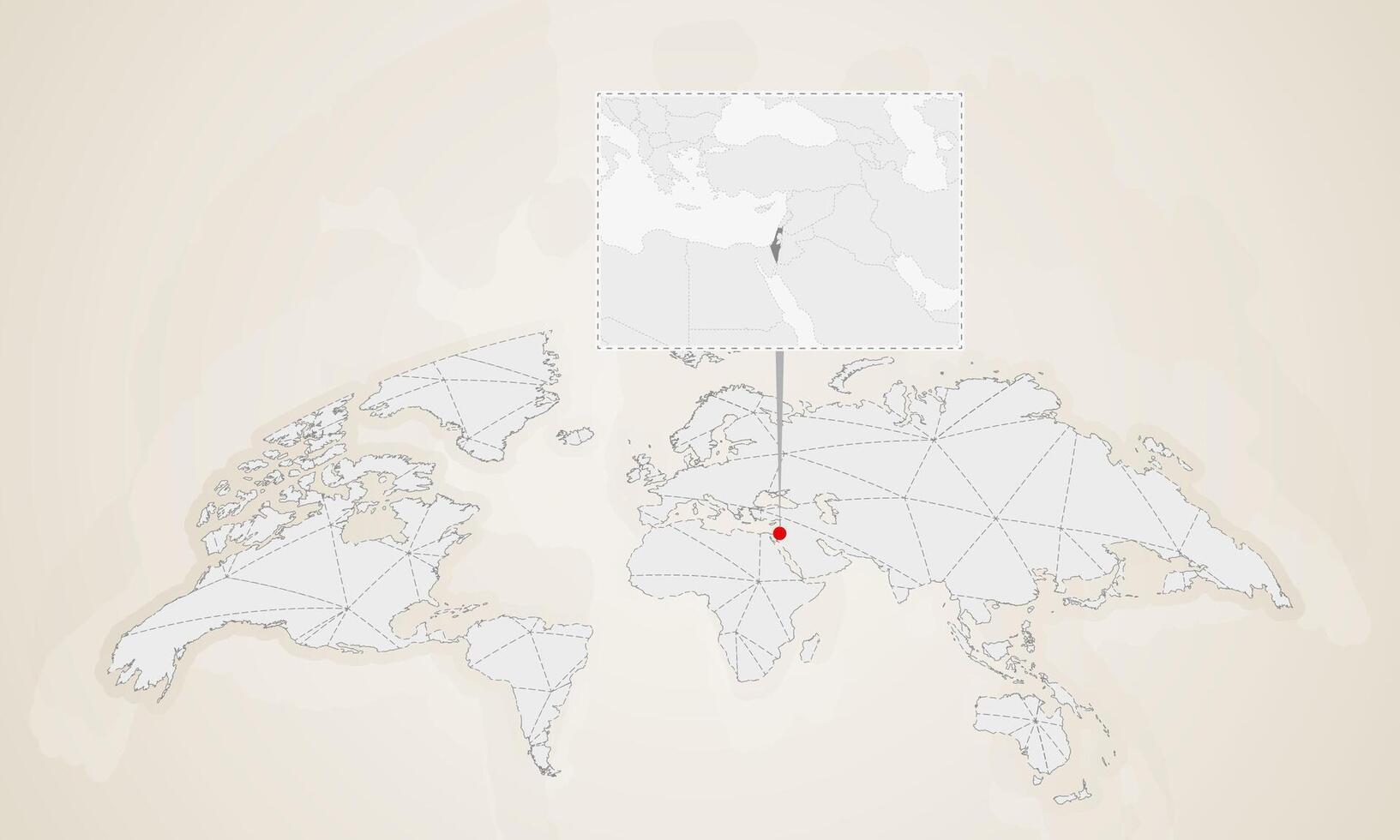 Map of Israel with neighbor countries pinned on world map. vector