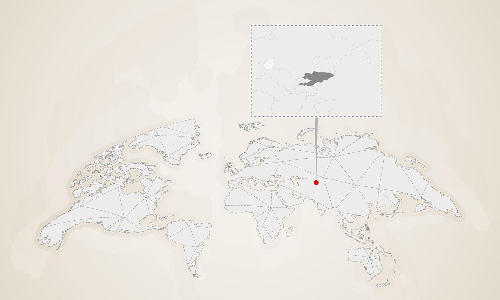 Map of Kyrgyzstan with neighbor countries pinned on world map. vector