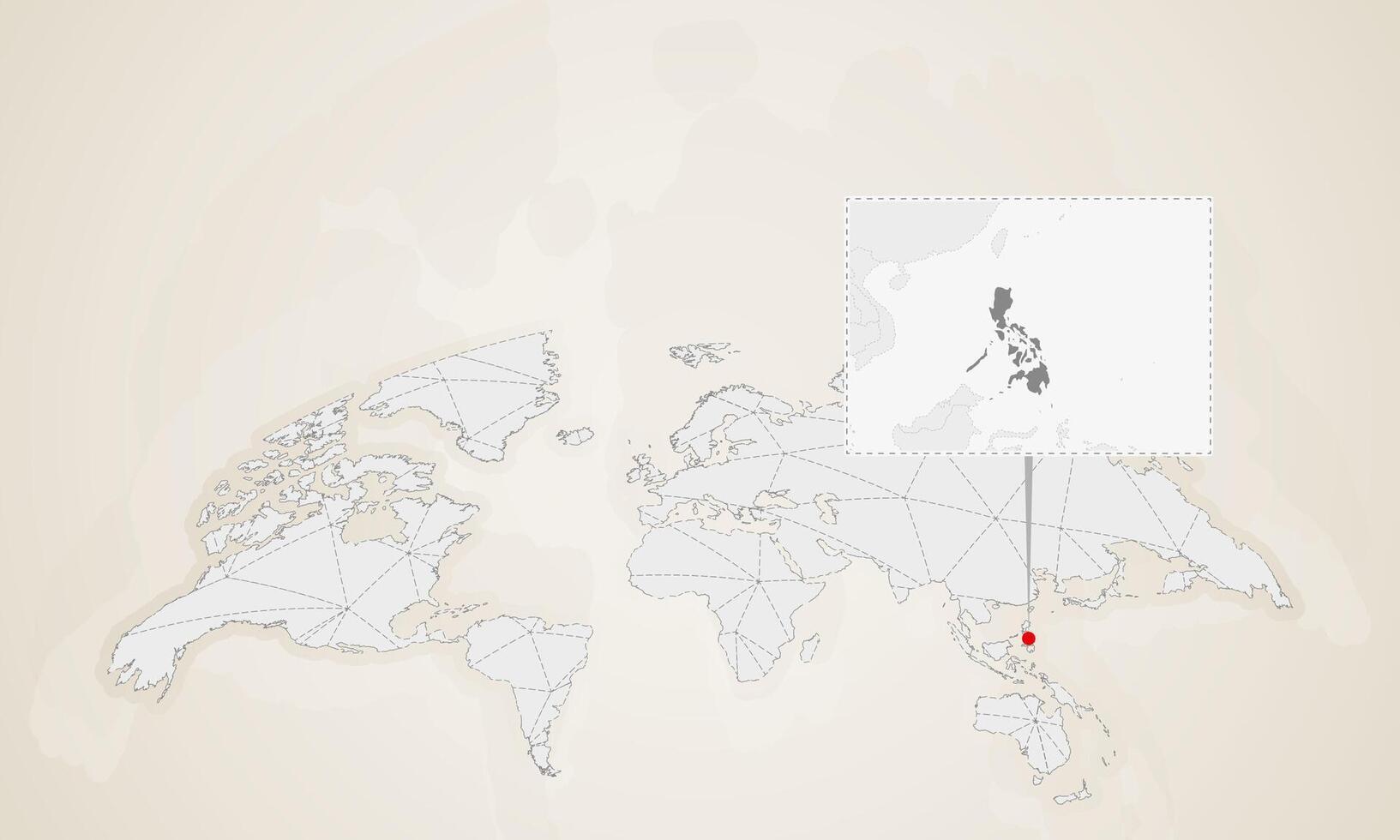 Map of Philippines with neighbor countries pinned on world map. vector