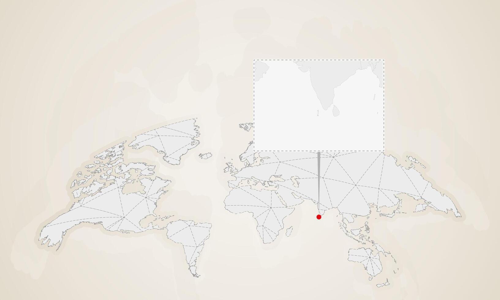 Map of Maldives with neighbor countries pinned on world map. vector
