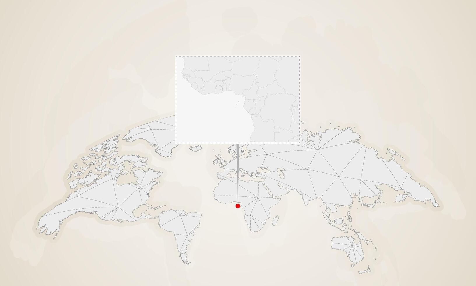 Map of Sao Tome and Principe with neighbor countries pinned on world map. vector
