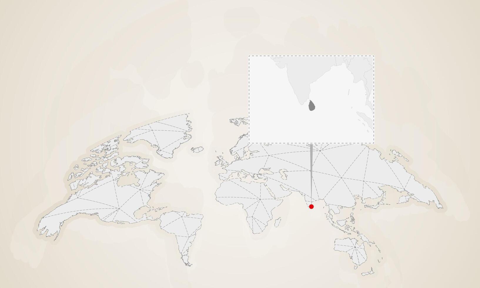 Map of Sri Lanka with neighbor countries pinned on world map. vector
