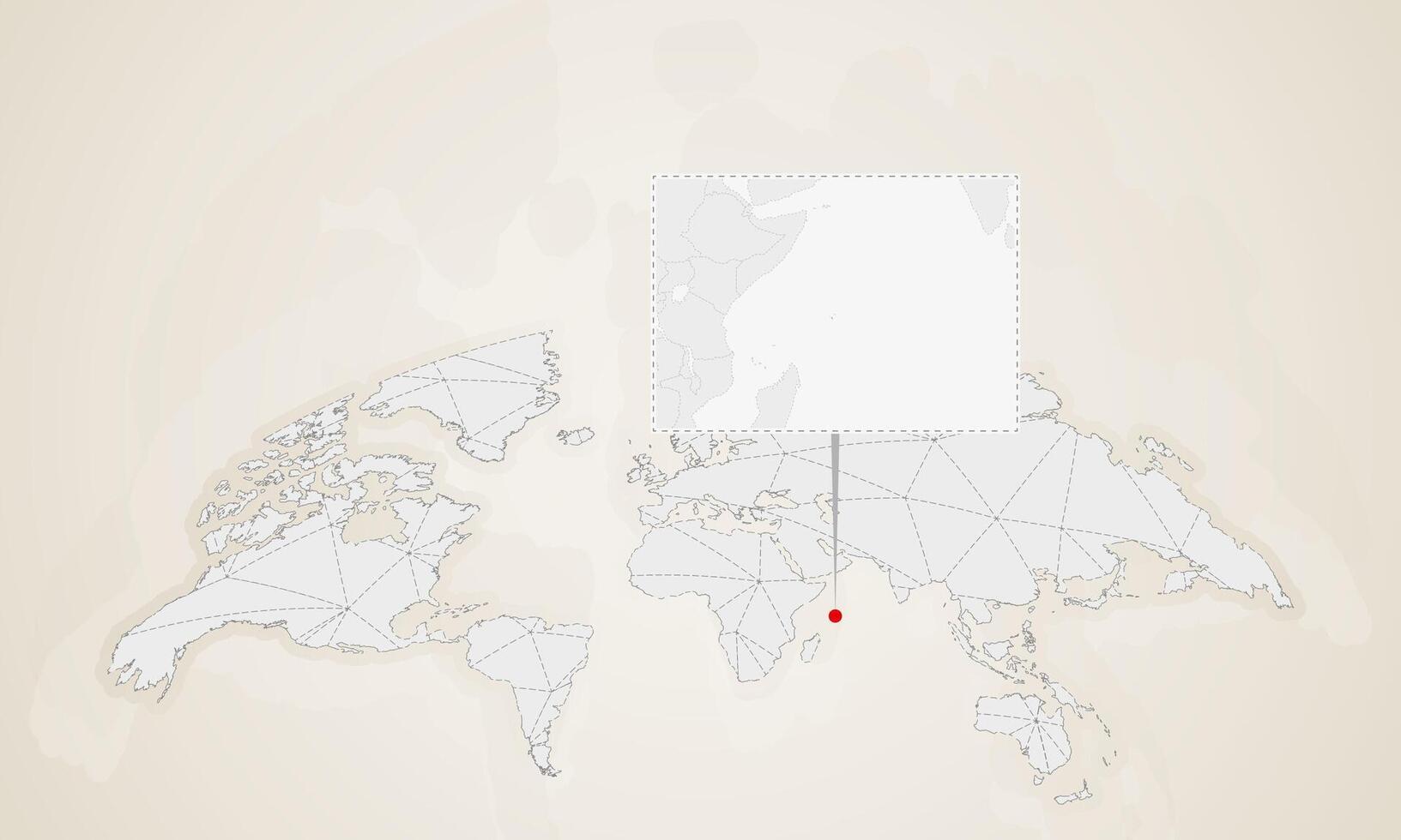 Map of Seychelles with neighbor countries pinned on world map. vector