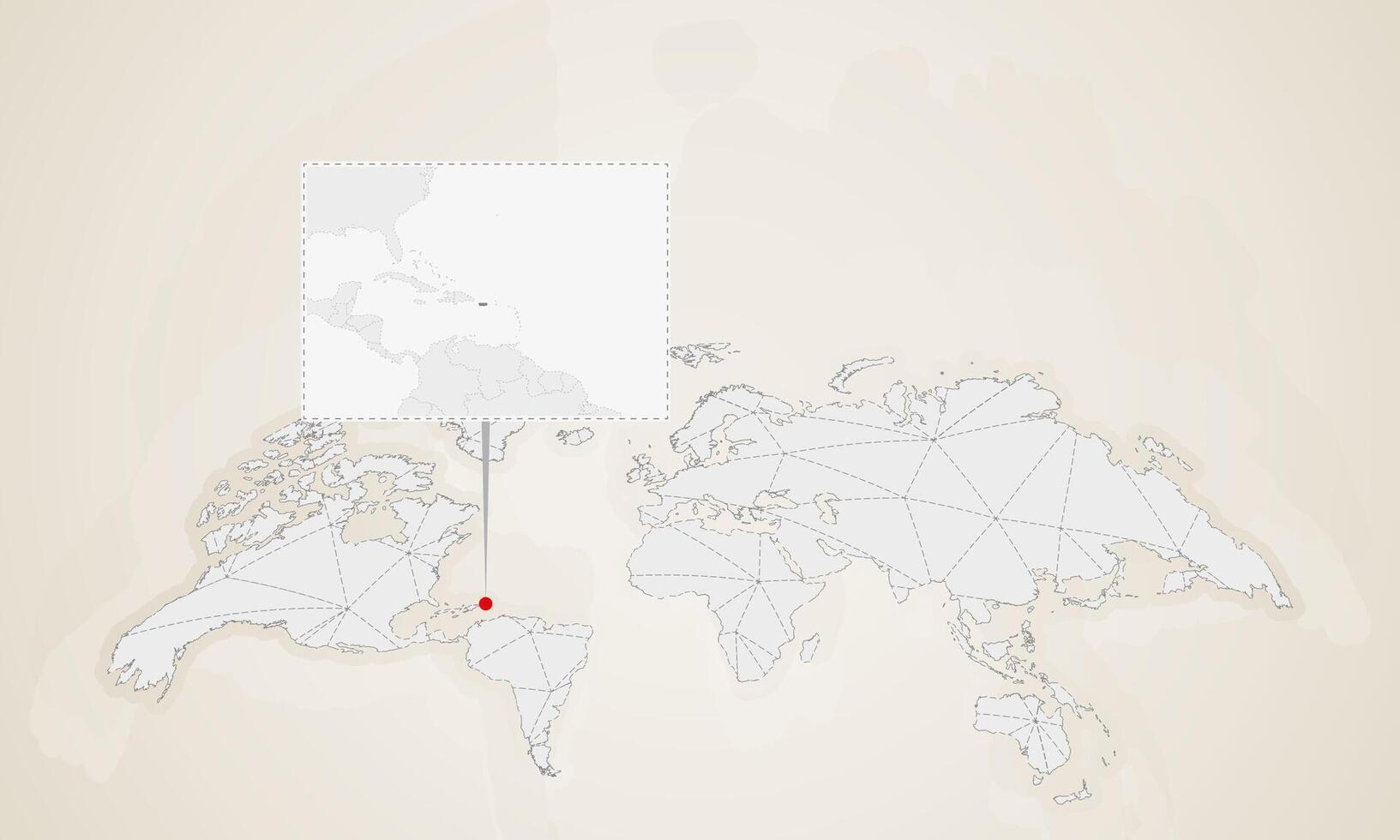 Map of Puerto Rico with neighbor countries pinned on world map. vector