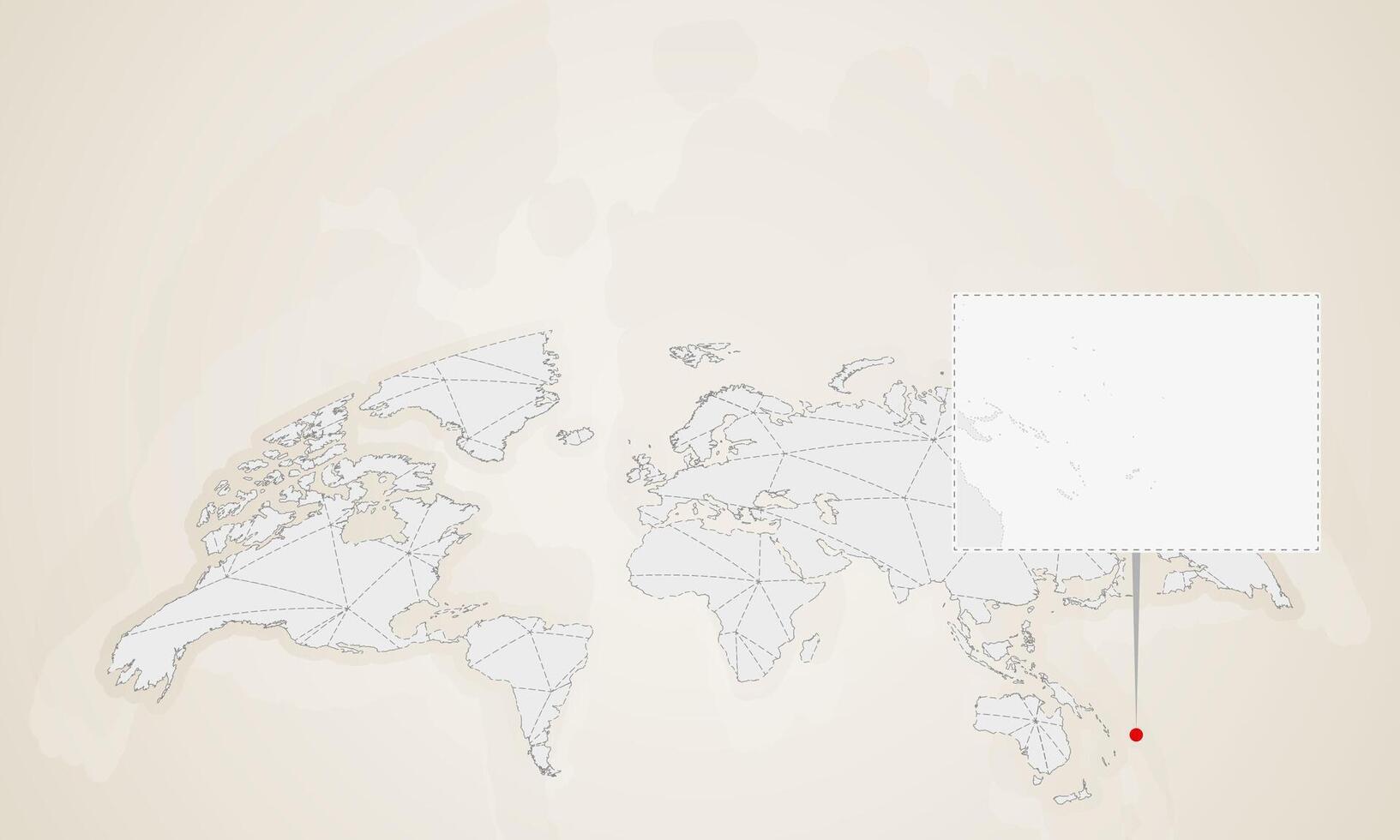 Map of Tuvalu with neighbor countries pinned on world map. vector