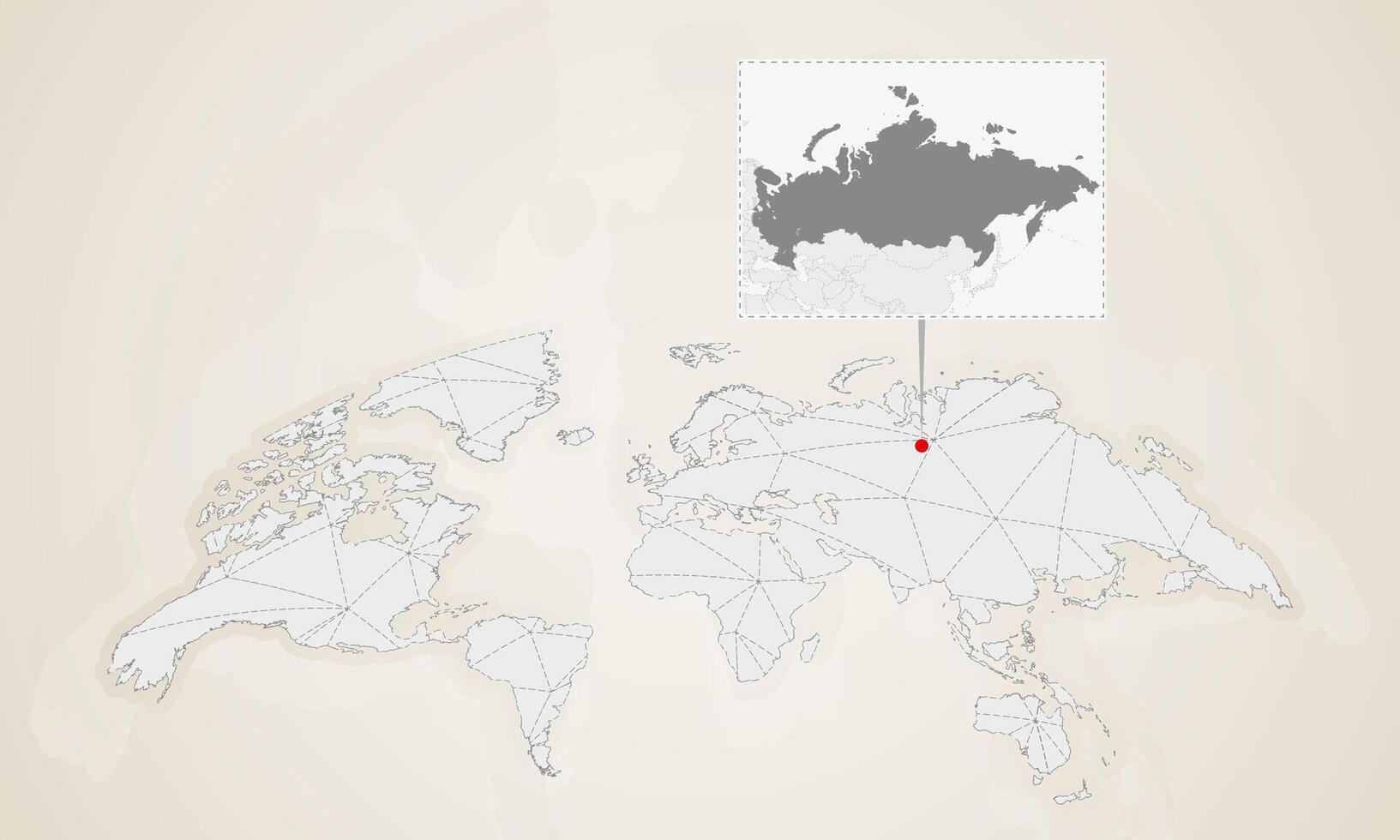 Map of Russia with neighbor countries pinned on world map. vector