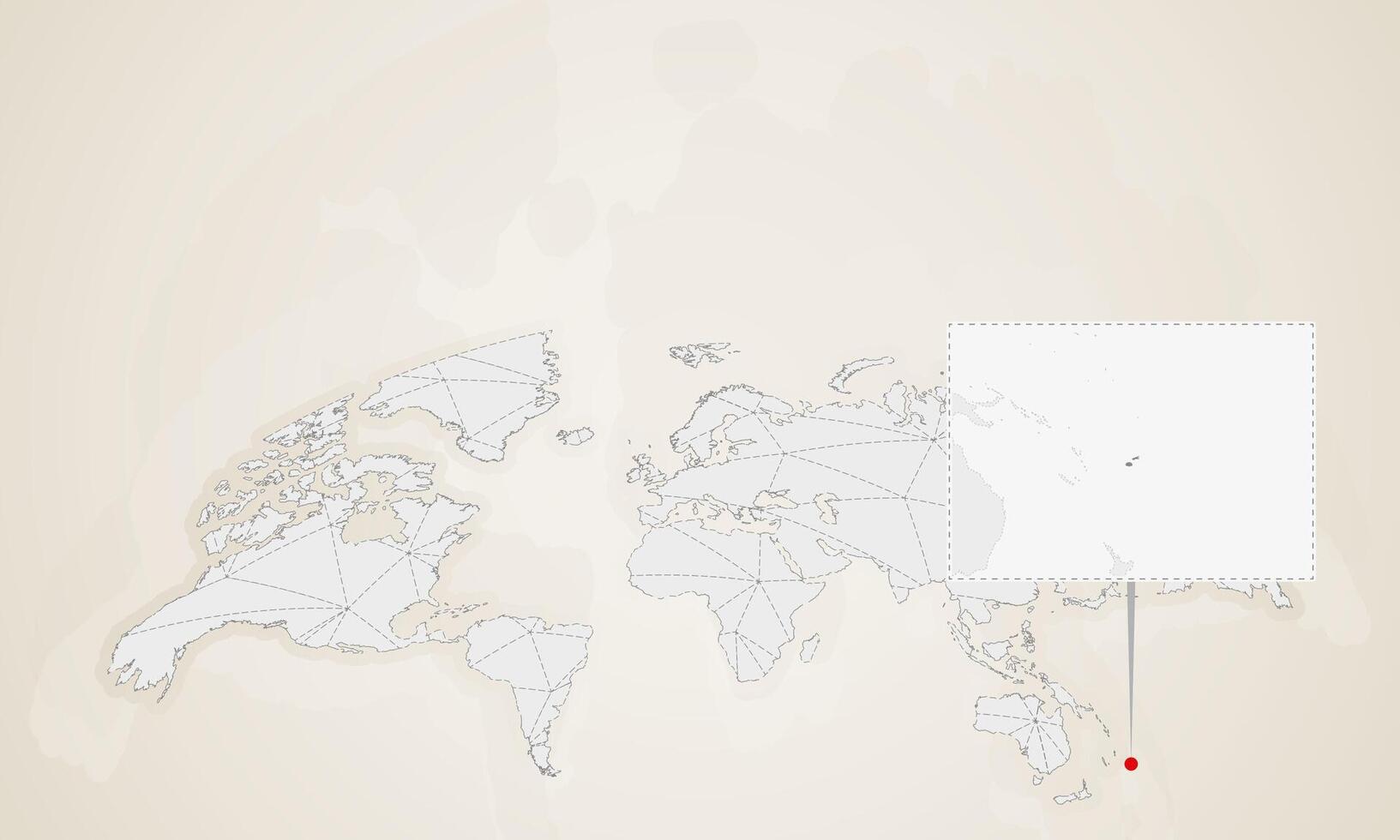 Map of Fiji with neighbor countries pinned on world map. vector