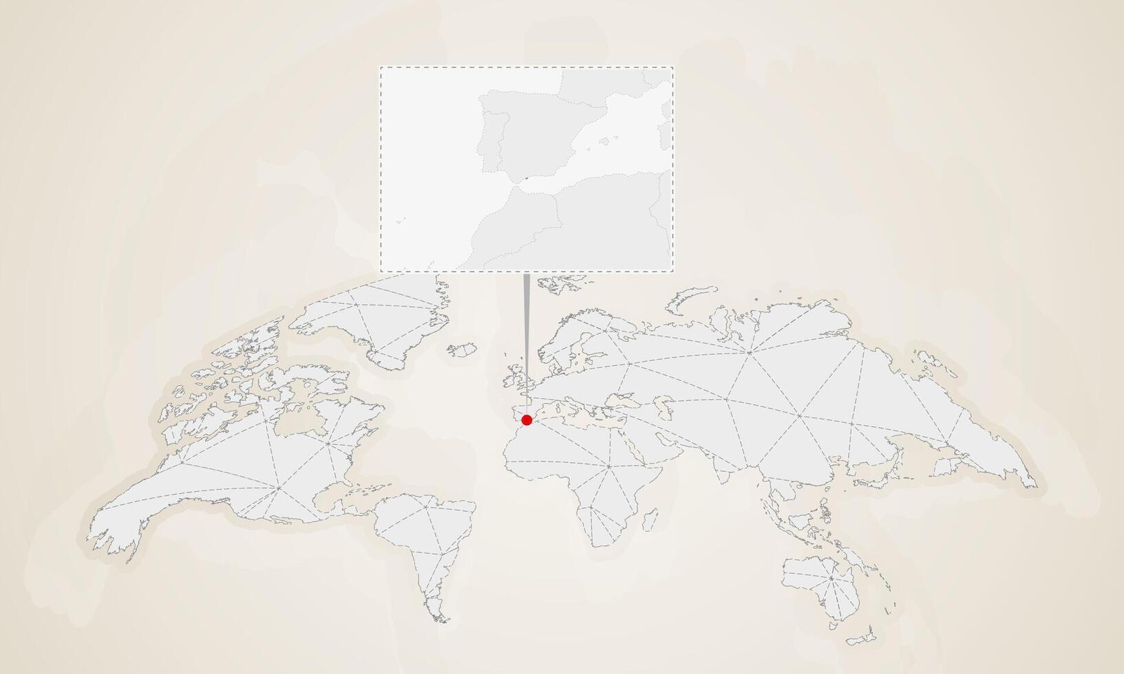 Map of Gibraltar with neighbor countries pinned on world map. vector