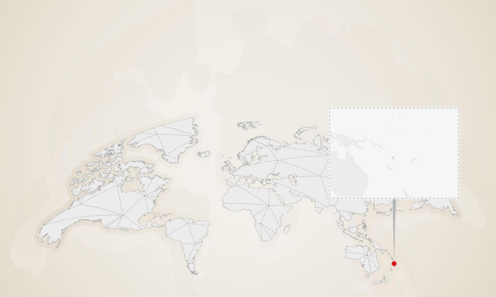 Map of Vanuatu with neighbor countries pinned on world map. vector