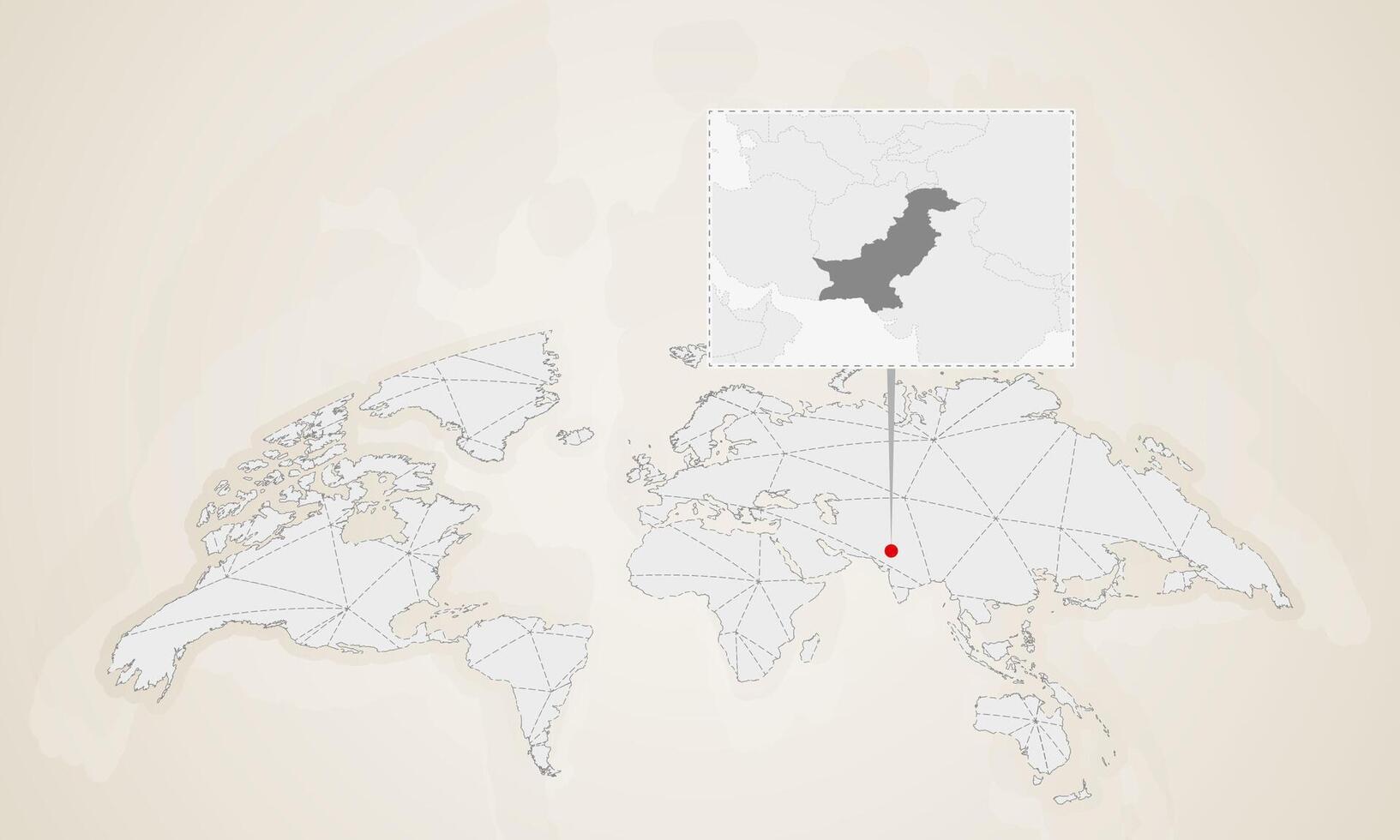 Map of Pakistan with neighbor countries pinned on world map. vector