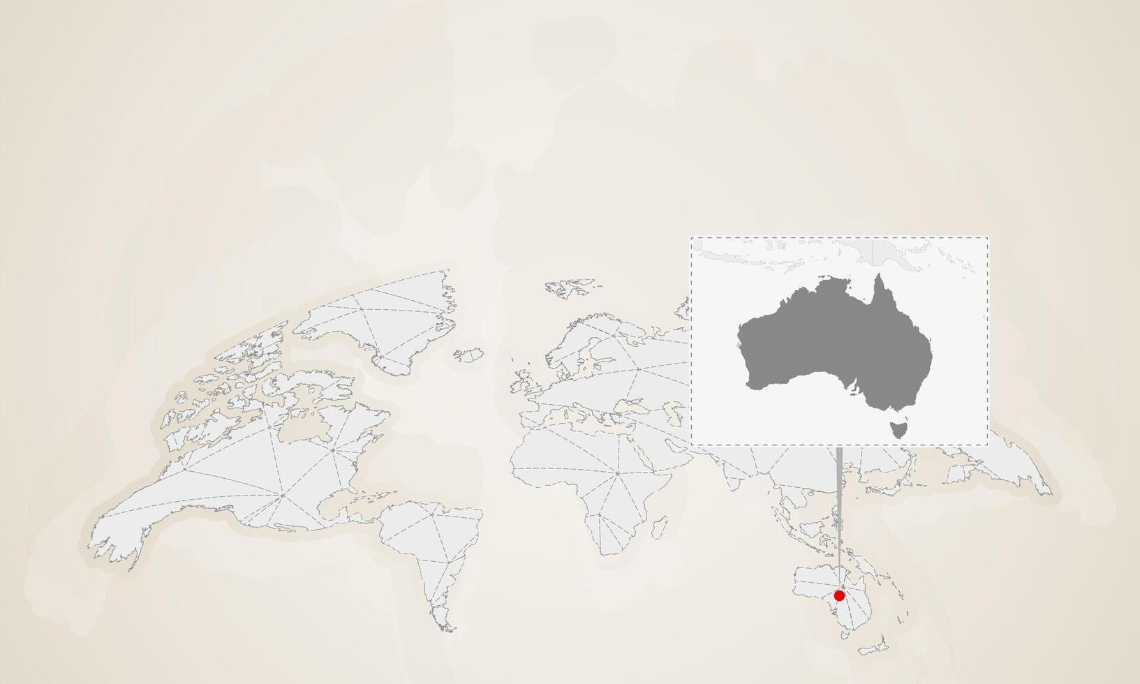 Map of Australia with neighbor countries pinned on world map. vector