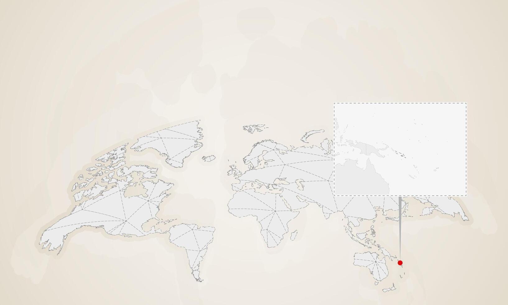 Map of Solomon Islands with neighbor countries pinned on world map. vector
