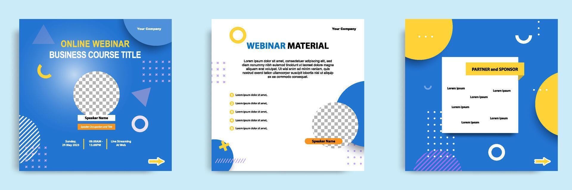 Set bundle collection of social media post template. Layout for online live webinar, conference, training, seminar, course, and learning . Minimal modern and simple style. vector