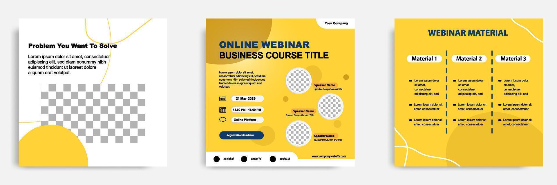 Social media post template. Layout for online webinar, conference, training, seminar, course, and learning . Minimal modern and simple style in yellow color vector