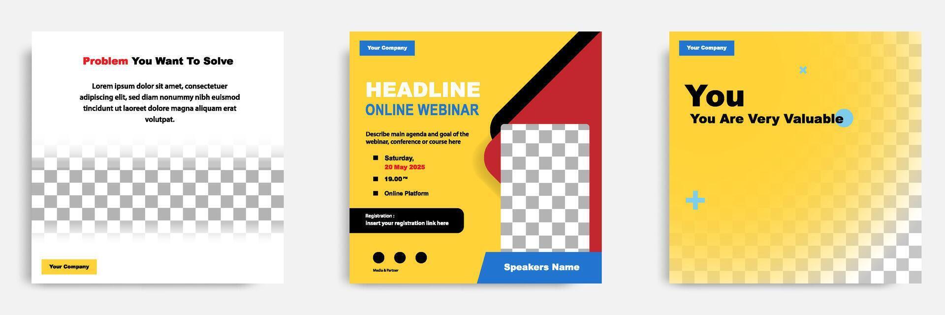 social media post template. Layout for online webinar, training, seminar, course, and learning . Minimal modern and simple style. vector
