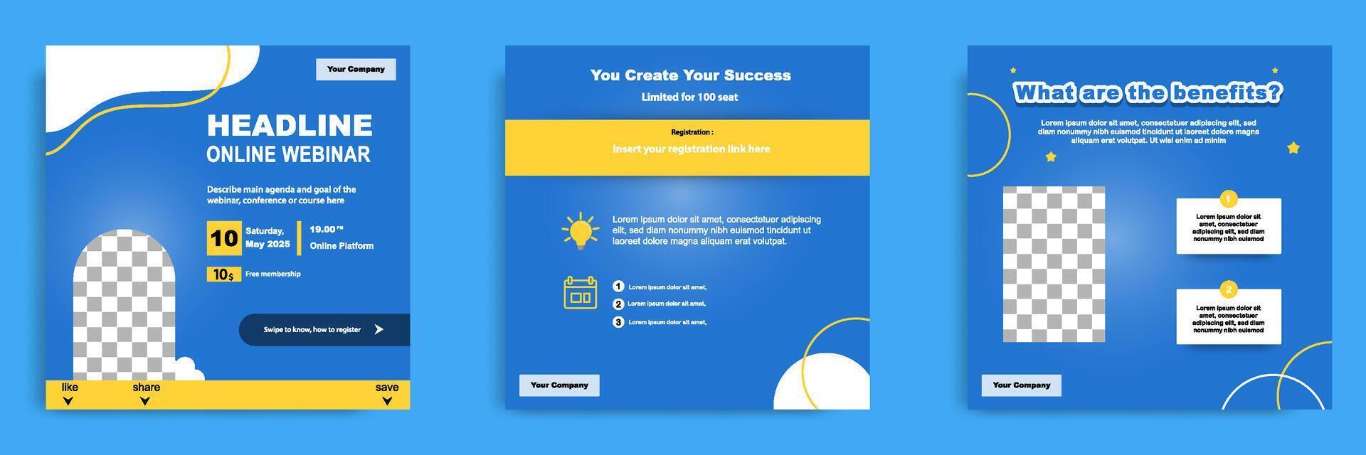 Minimal modern social media post template. Layout for online webinar, conference, training, seminar, course, and learning vector