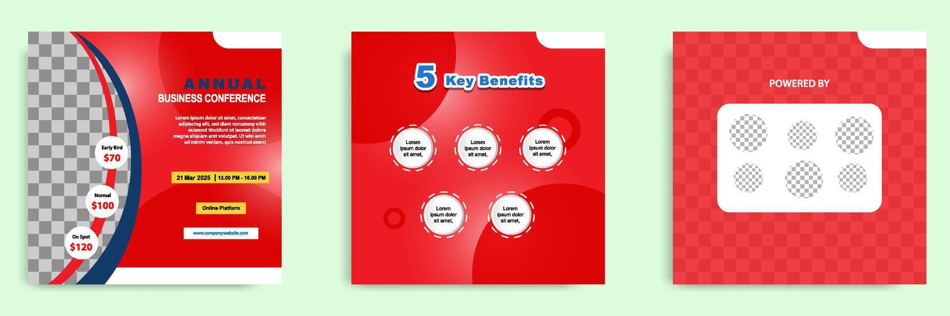 Red social media post template. Layout for online webinar, conference, training, seminar, course, and learning . Minimal modern and simple style. vector