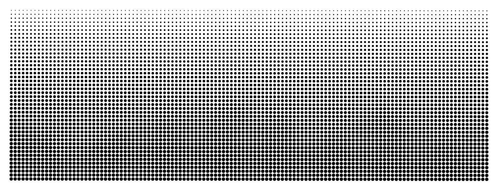 Dotted halftone background. Gradient with big and small black dots, retro horizontal monochrome poster, textured pop art cover with grunge effect vector