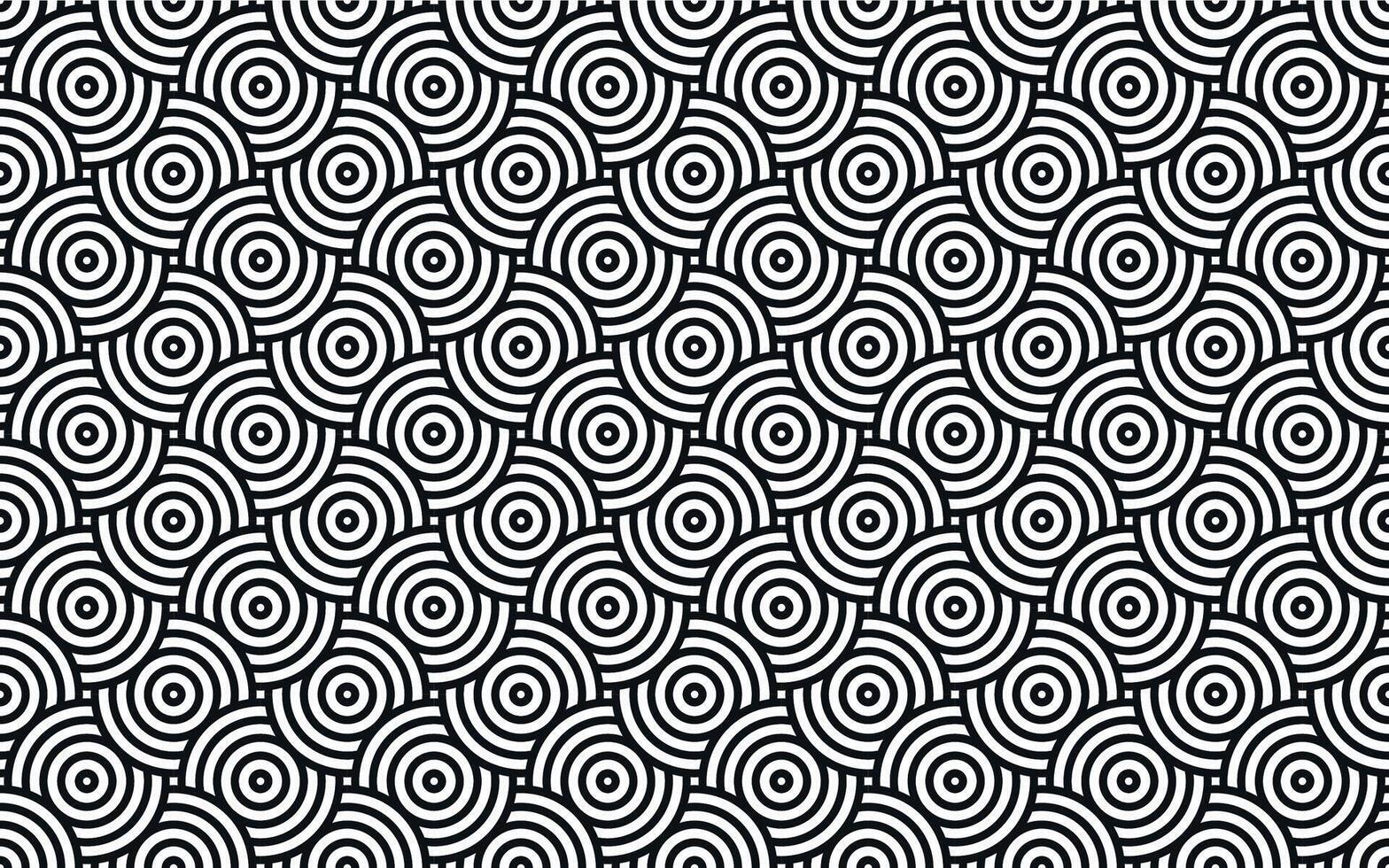 Repeating black circular arc pattern in white grid vector