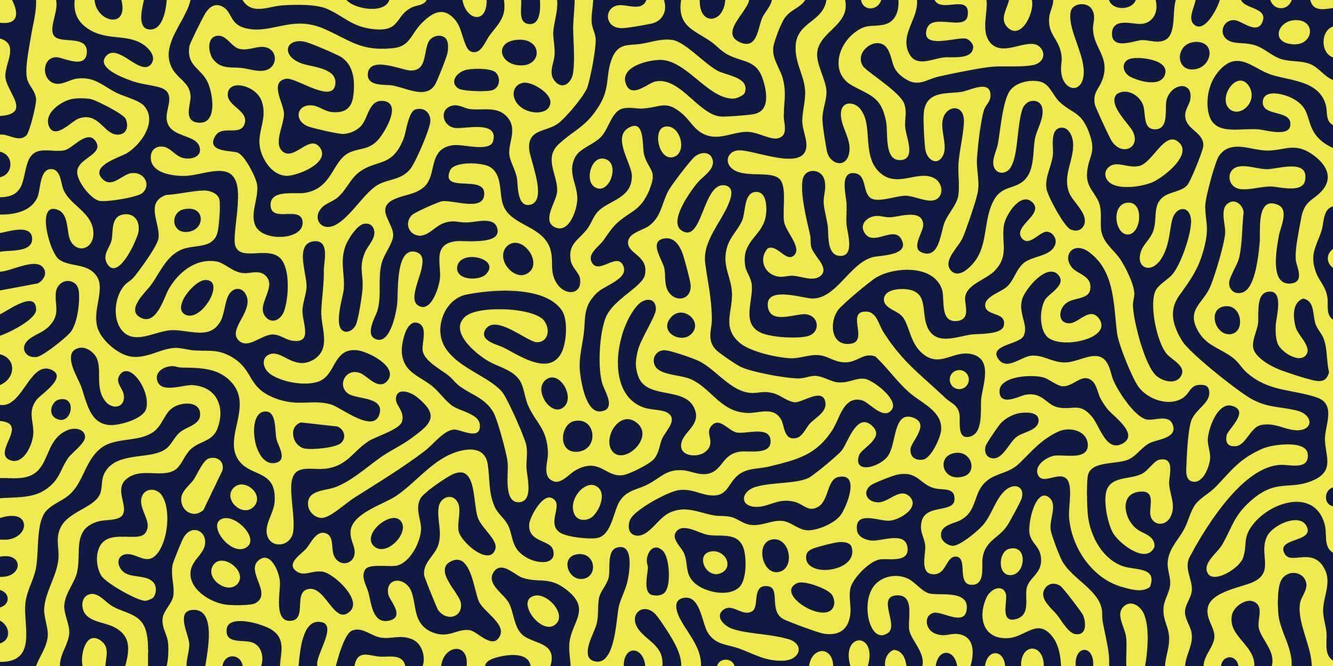 Yellow maze blob pattern with dark navy lines vector