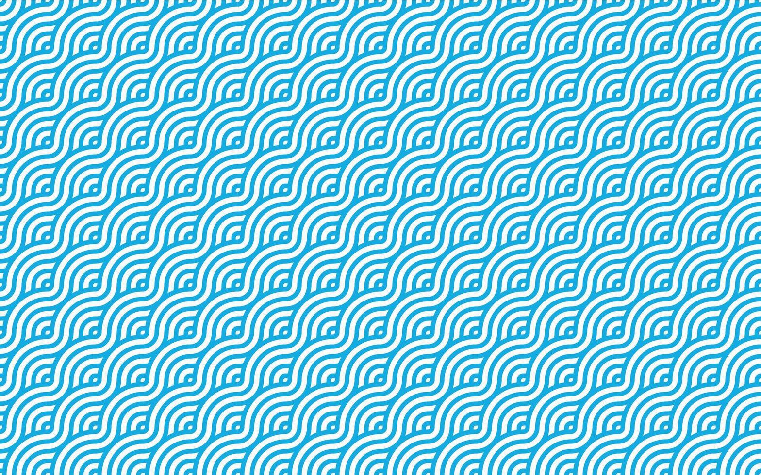 Blue and white wavy tile pattern with curved arcs vector