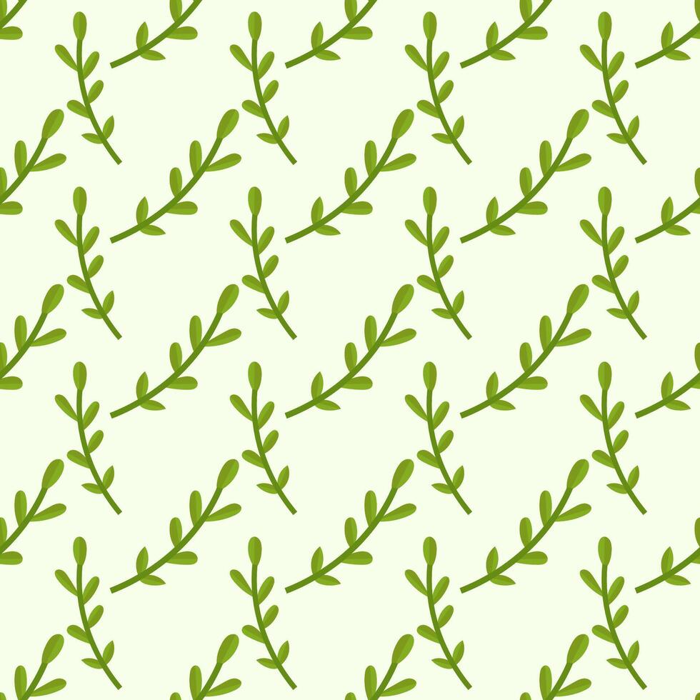 Pattern of green twigs on a light green background vector