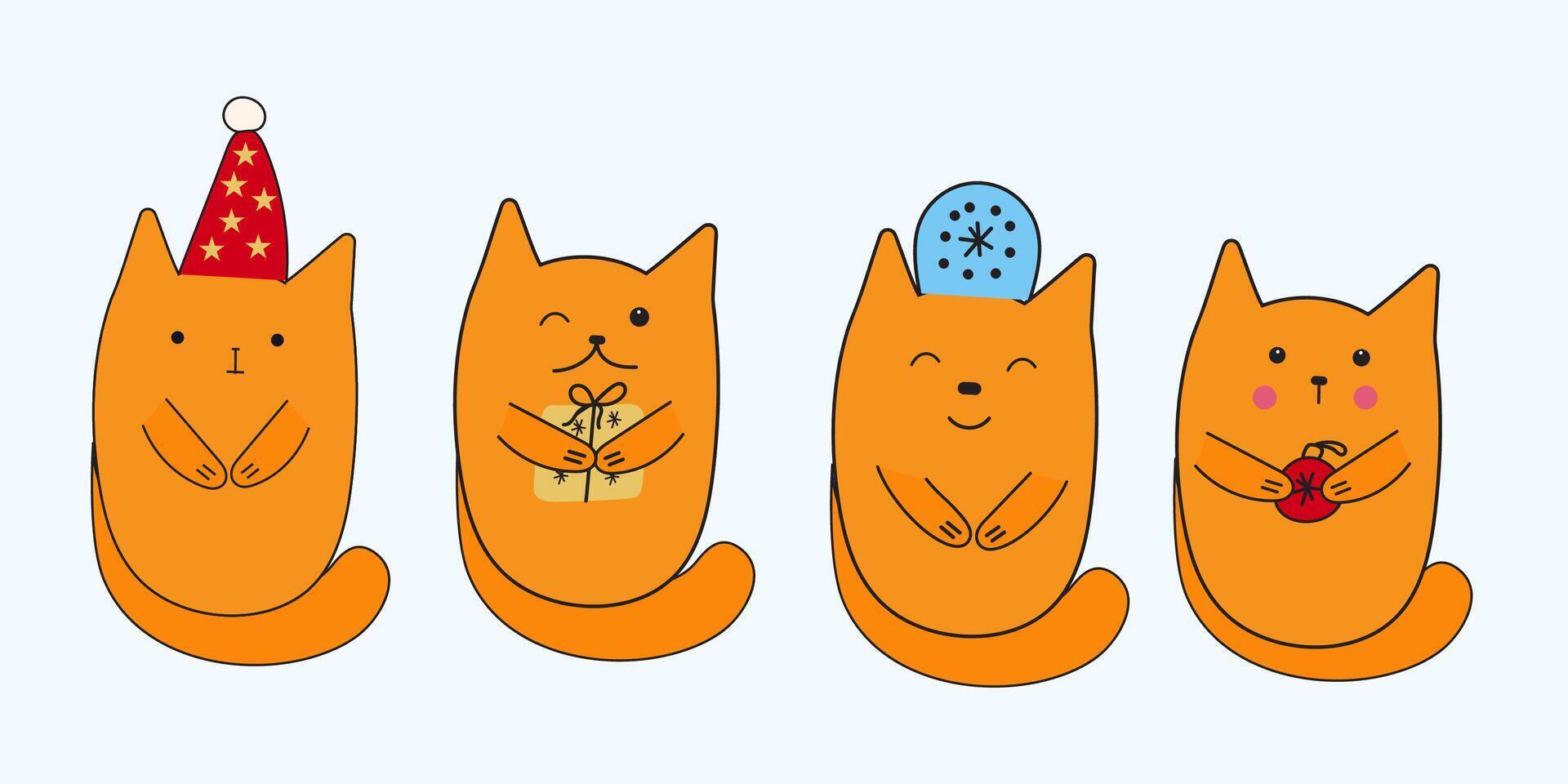 Adorable cartoon image of four orange cats vector