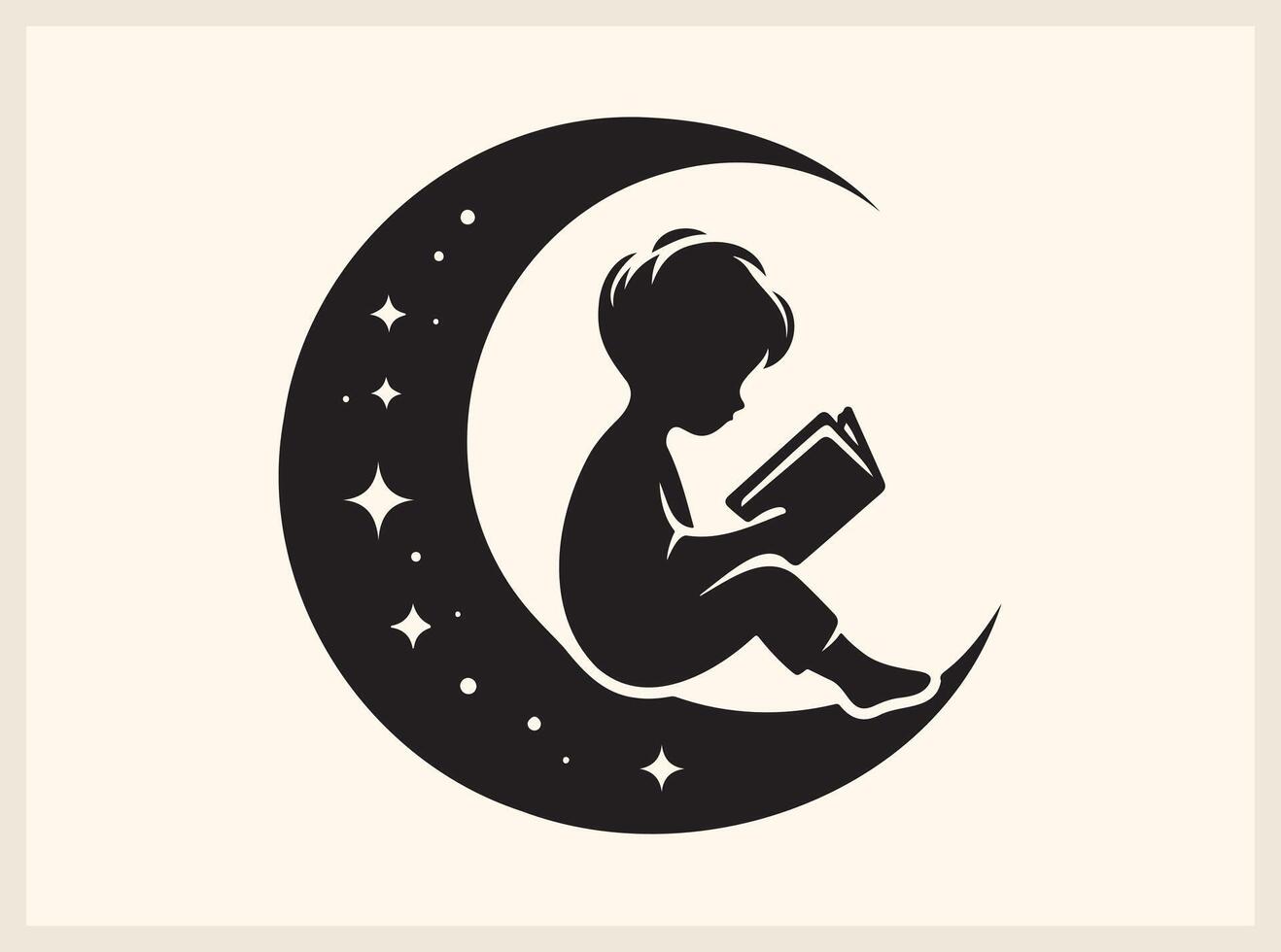 Celestial Children Reading Book in Crescent Moon for Dreamy Creations vector