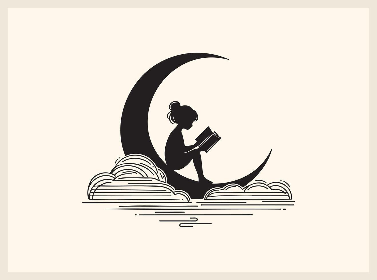 Artistic Children Reading Book in Crescent Moon for Educational Themes vector