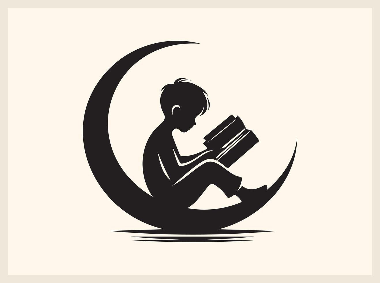 Heartwarming Children Reading Book in Crescent Moon for Literature Concepts vector