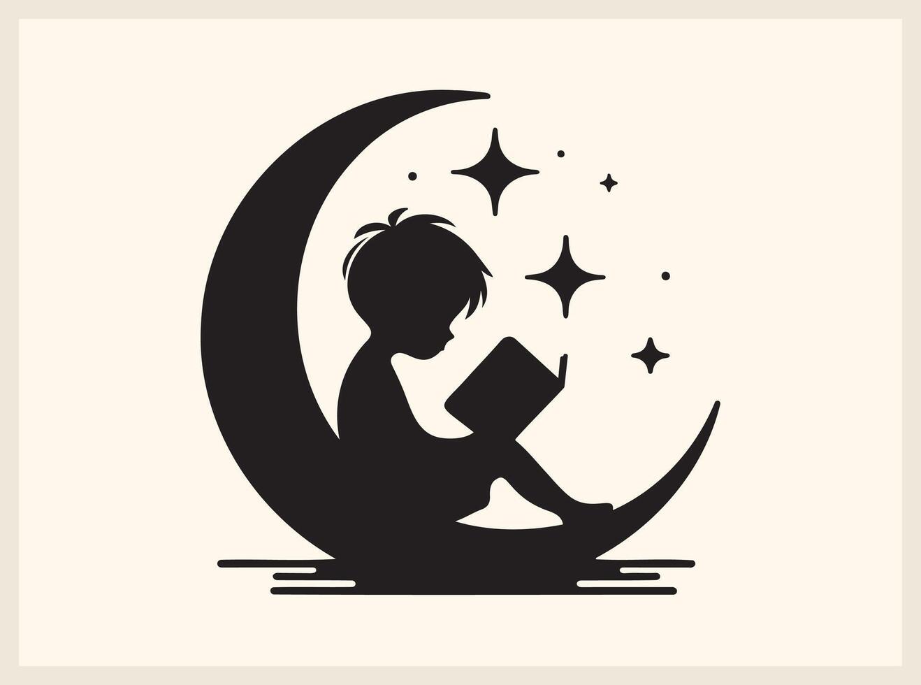 Cozy Children Reading Book in Crescent Moon for Bedtime Illustrations vector