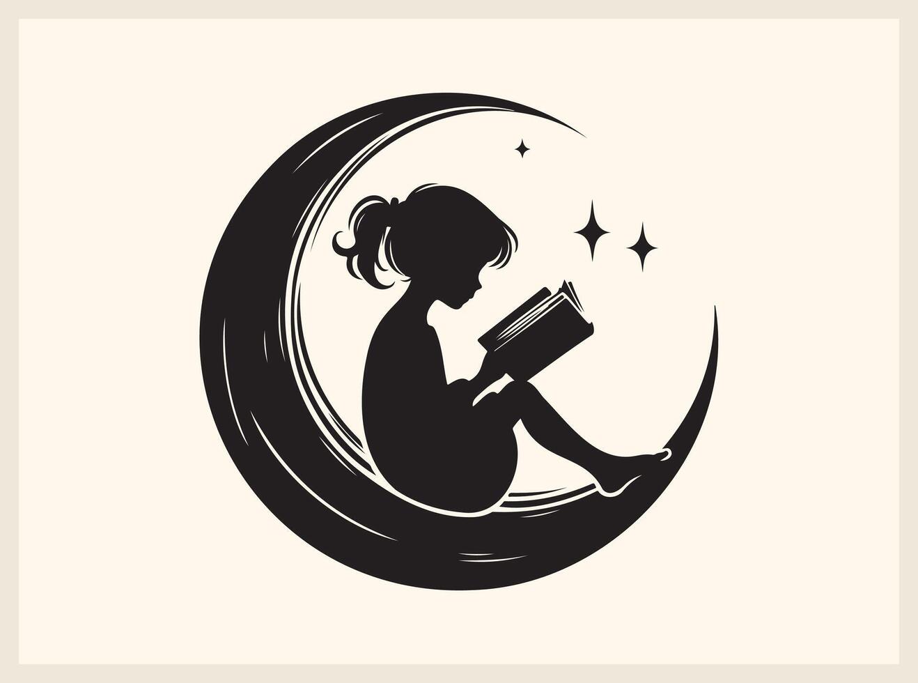Dreamy Children Reading Book in Crescent Moon for Magical Themes vector