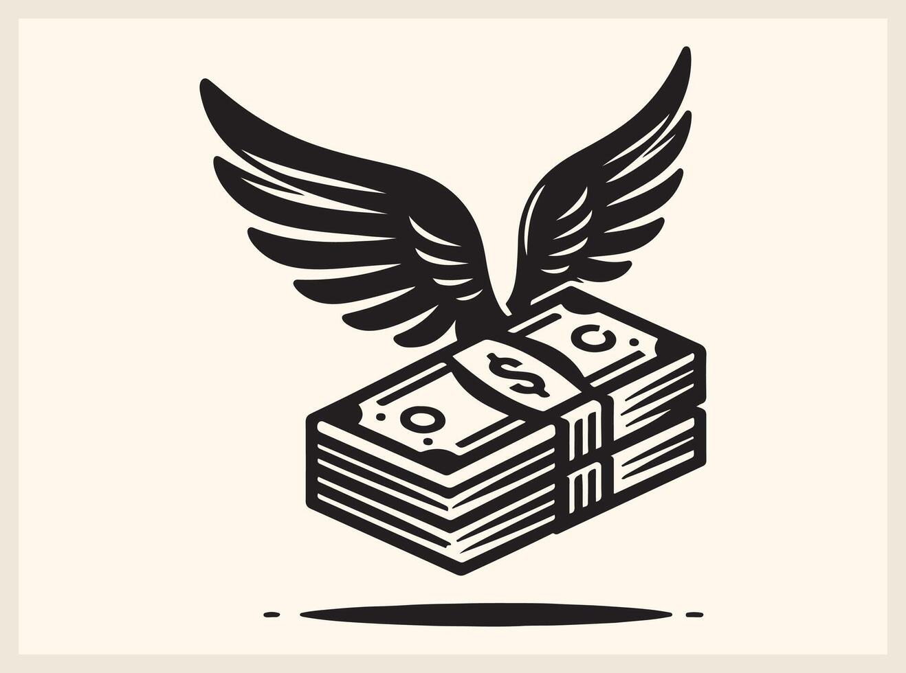 Money-Inspired Stacked Dollar Bills with Wings for Finance Art vector
