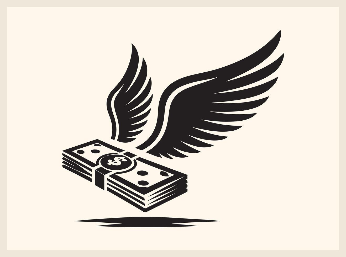 Minimalist Stacked Dollar Bills with Wings for Wealth Symbolism vector