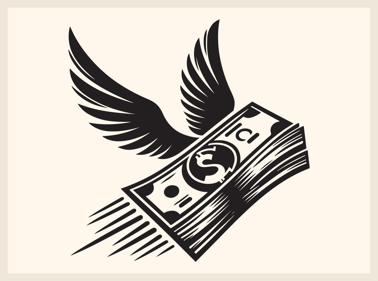 Elegant Stacked Dollar Bills with Wings for Success Illustrations vector