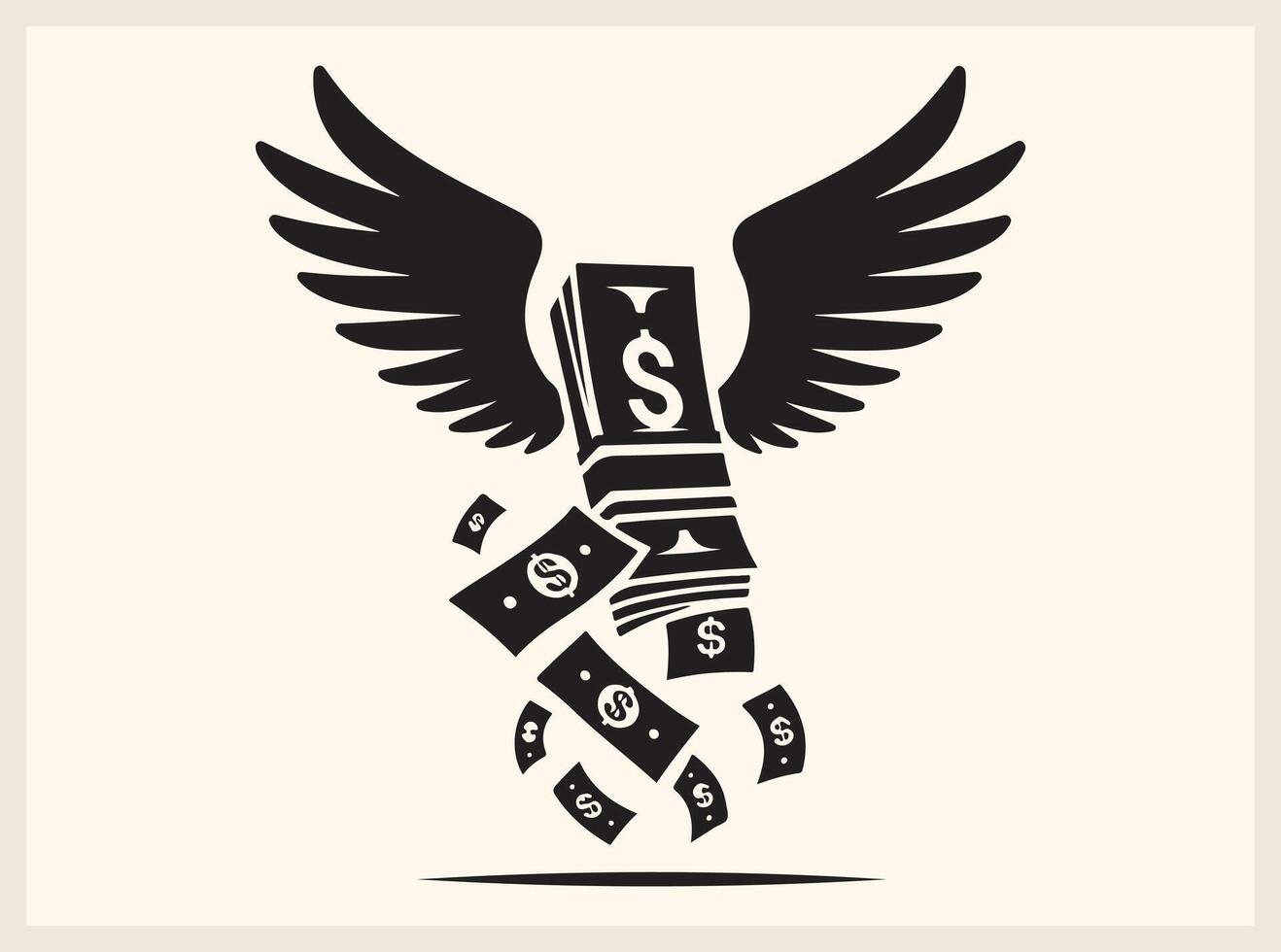 Unique Stacked Dollar Bills with Wings for Financial Freedom Art vector