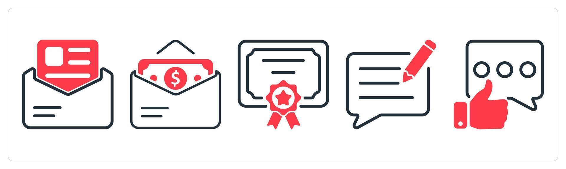 A set of 5 business icons as job letter, salary, certificate vector