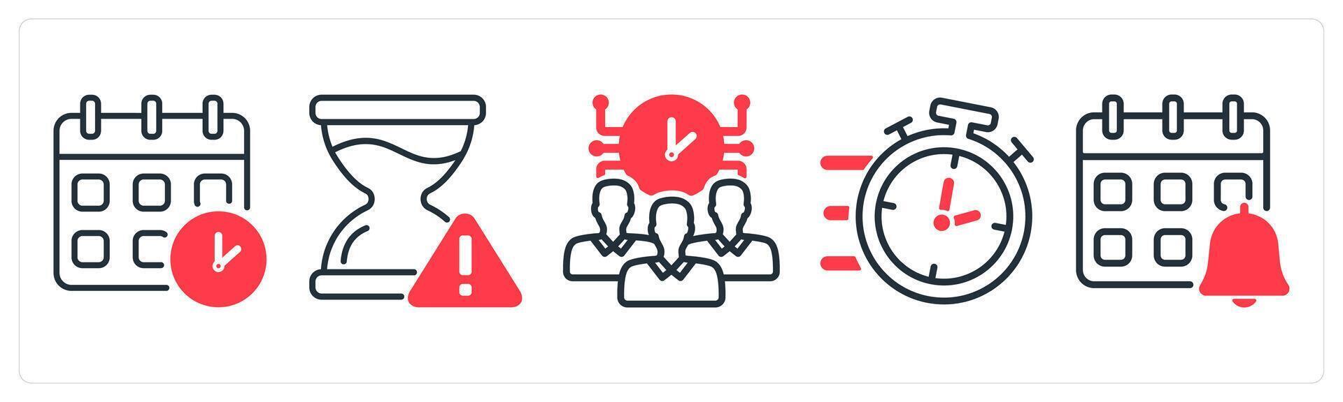 A set of 5 business icons as meeting schedule, deadline, time management vector