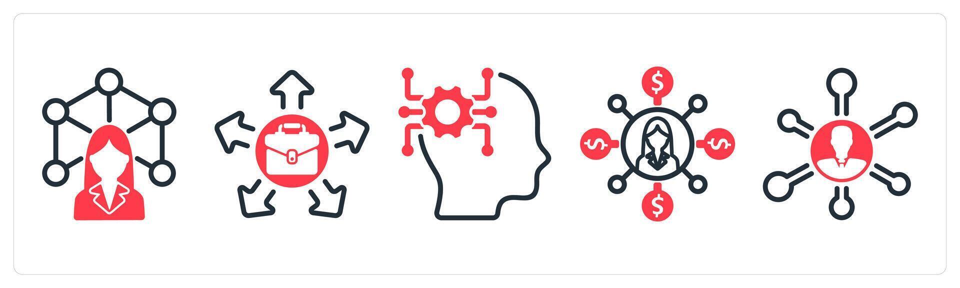 A set of 5 business icons as abilities, job opportunity, intellectual thinking vector