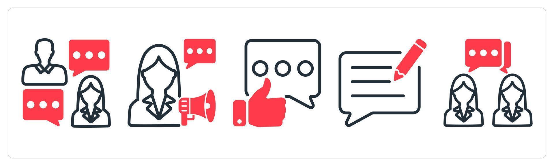 A set of 5 business icons as business talk, announcement speech, positive feedback vector